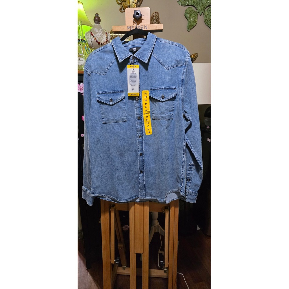 Frye Mens Western Vintage Denim Shirt Medium Wash Western Long Sleeve NWT M